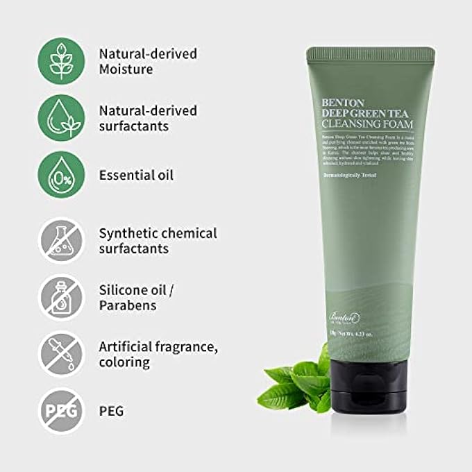 BENTON DEEP GREEN TEA CLEANSING FOAM 120G (4.23 OZ.) PORE TIGHTENING & PURIFYING FACIAL FOAM CLEANSER FOR OILY AND SENSITIVE SKIN, SMOOTH FINISH WITHOUT IRRITATION - Image 4